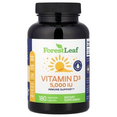 Forest Leaf 포리스트리프 비타민 D3 125mcg 5 000IU 180 식물성 캡슐 비타민D 보충제, 1개