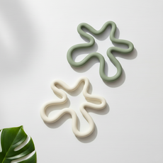 웨이브 실리콘 냄비받침 꽃모양 2개 생활친구, 1세트, 크림&그린