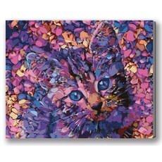 MANTO 台灣製造 大尺寸 DIY數字油畫 50x65cm 貓咪狗狗萌寵 初學者專用, 花花喵星人, 1套