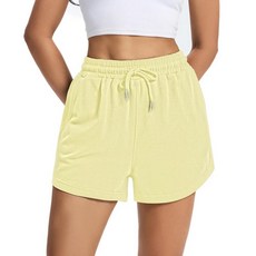 여성용 스웨트 반바지 편안한 라운지 러닝 반바지 체육관 여름 캐주얼 하이 웨이스트 주머니 달린 운동용 반바지 라이트옐로우 XS