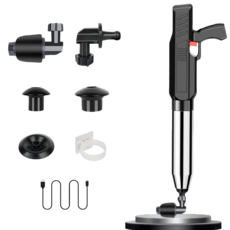 第七代電動馬桶疏通器 一炮通空氣炮 高壓氣通下水道 廚房地漏疏通 浴缸洗臉池 管道疏通神器 管道堵塞剋星, 第七代 電動馬桶疏通器【七件套】, 黑色