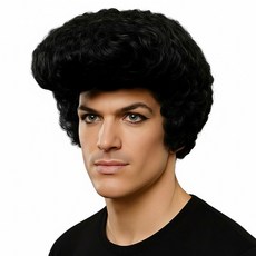 파티처럼 할로윈 파티소품 파티가발 숏헤어 [엘비스 블랙], 1개