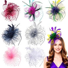 8피스 빈티지 깃털 패시네이터 모자 꽃무늬 머리띠와 헤어핀 세트 인조 진주 편안함 로맨틱한 우아함을 위한 깃털 그물 디자인 결혼식 티 파티 선물 무도회 및 이벤트에