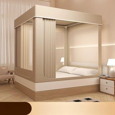 침대 커튼 모기장 완전 차광 공주풍 침실 학생용 싱글 더블용, 1.8x2.0m 침대용 (암막커튼 없음), 크림옐로우