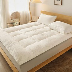 Roomxyd 양털 따뜻한 마약 매트리스 침대 토퍼 매트 그레이, 아이보리
