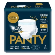 六甲村 極量瞬吸女王褲 褲型產褥墊 M-L號 (適用腰圍110-105cm) 產後護理 產婦專用, M-L, 5PCS, 1個