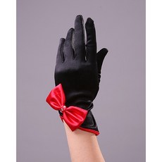 黑色斜口蝴蝶結緞面手套