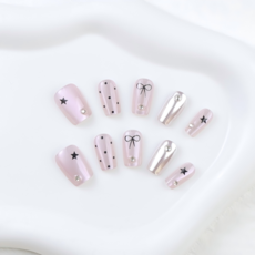 천안각 고퀼리티 수작업 사이즈 가능 네일팁 XS S M, 1개, 리본 디자인 A - M