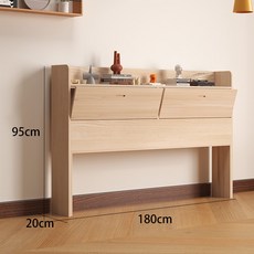 定製實木床頭靠背板中式現代簡約榻榻米實木床頭板單床1.5米床頭, 松木有櫃門款180*20*95 無漆無蠟