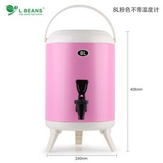 스테인레스 스틸 밀크티 절연 버킷 상업용 대용량 콜드 더블 레이어 두유 음료 온도계 차 음료 절연 버킷, 8L 핑크
