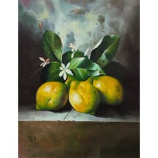 戊辰美學 純手繪油畫 小品靜物系列 療癒檸檬裝飾畫 台灣出貨, 檸檬靜物畫30*40CM