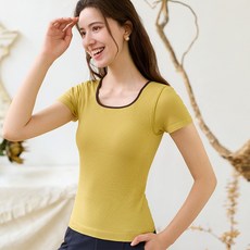 QUEEN YOGA瑜伽修身U領固定一體杯運動短袖上衣，簡約時尚，舒適透氣，展現優美曲線