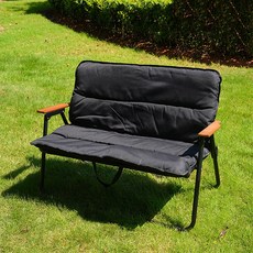 캠핑 휴대용 더블 벤치 접이식 체어 의자, 1개, 더블 쿠션 체어 블랙