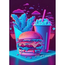 네온 스타일 음식 음료 햄버거 피자 아이스크림 커피 맥주 아트 포스터 캔버스 페인팅 벽 인쇄 사진 바 홈 데코, 40X50cm Unframed, 9