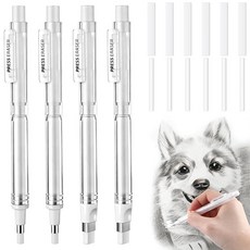 4팩 접이식 지우개 펜 2.3mm 원형 및 2.5mm 직사각형 팁 12개의 리필이 있는 기계식 TPE 예술가 학생 전문가를 위한 스타일 드로잉 초안 작성 미술 글쓰기