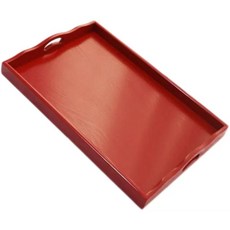 초대형 원목 나무 쟁반 트레이 가정식 정사작형 세팅 우드 직사각형 쟁반 서빙 메뉴 8. 블랙 플랫 핸... 1개, 빨간색 곡선 핸들 60x40x6cm