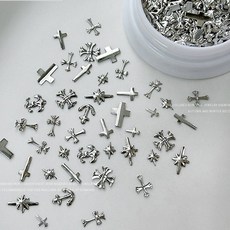 실버 십자가 파츠 대용량 실버 엔틱 빈티지 크로스 메탈 하츠 셀프네일아트 젤네일, 1개, 화이트실버십자가 대용량 A타입