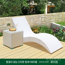 라탄 썬베드 접이식 야외 의자 해변 수영장 테라스, 8. 침대 + 테이블(흰색)