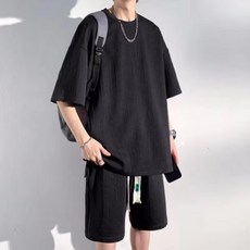 字母提花浮雕華夫格休閒套裝 寬鬆上衣運動五分褲