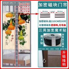 免打孔魔術貼紗門 隔斷防蚊門簾 夏季透氣防窺家用臥室大門, 銀灰+五福臨門 FW-18（加密磁鐵+掛鉤）