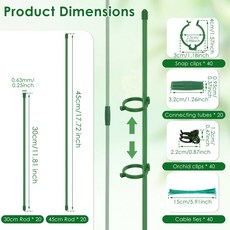 40개입 난초 지지대 세트 길이 가능 액세서리 조절 정원 식물 클립 플라스틱 스탠드, 1)Green-40Pcs