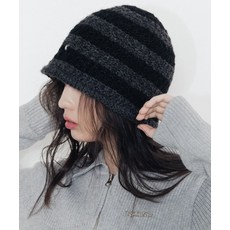 HIGH SCHOOL DISCO 스트라이프 로고 니트 버킷햇_그레이블랙