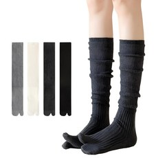 Antcher 여성용 슬라우치 양말 4쌍 면 무릎 높이 스플릿 토 타비 양말 화이트+블랙+다크 그레이+라이트 그레이 125654, Antcher 여성용 슬라우치 양말 4쌍, 면 무릎 높