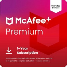 McAfee 프리미엄 패밀리 무제한 기기 | Windows PC 및 Mac용 안티바이러스 소프트웨어 2026 AI 사기 탐지 VPN 자녀 보호 ID 모니터링 | 자동 갱신 1년, Download, Individual Premium, 1 Year