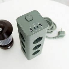 에코너 고용량 타워 멀티탭 총16구 고속충전기 내장 USB C PD 20W, 그린 톤, 1개, 180cm