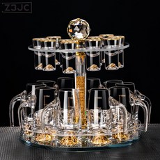 Z3JC 創意輕奢白酒杯分酒器家用高檔玻璃喝酒杯子一口杯帶刻度酒具套裝, 1個, 金山杯*10+金山壺*10+杯架:如圖