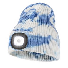 MELASA 유니 모자 USB 충전식 핸즈프리 헤드램프 LED 비니 남성 아빠 아버지 남편 겨울 선물 헤링본 238149, 블루 타이 다이