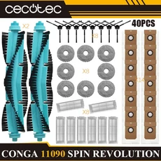 Cecotec Conga 11090 스핀 혁명 교체 예비 부품 메인 사이드 브러시 Hepa 필터 먼지 봉투, 16 40PCS