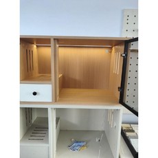 고양이 원목 화장실 대형 배변칸 통로타입 유리문 단층, 브라운 중형+조명, 1개