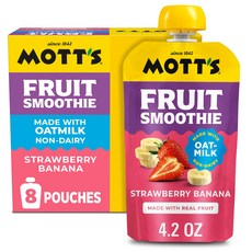 Mott’s Fruit Smoothies Strawberry Banana 4.2 oz clear pouches 8 Pack Non-dairy Made With Oatmilk
