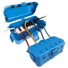 Flemoon 투명 뚜껑이 있는 중형 야외 전기 박스 방수 기능 광전지 조명 센서 타이머 전원 스트립 콘센트 플러그 소켓용 내후성 연장 코드 커버 투명 및 그레이, 2 Pack, 블루