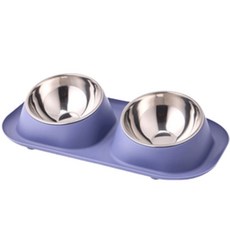 寵物斜口碗 不鏽鋼內碗 穩固底座 貓狗適用 減輕頸椎壓力 寵物餵食碗, 雙碗-風鈴紫, 1個