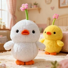 可愛開心小雞毛絨玩具公仔兒童玩偶抓機娃娃桌伴擺件女生生日禮物, 1個, 帶花小雞【21CM】