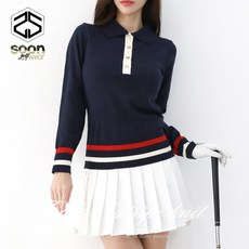 [순이야] S.골프 여성 간절기 카라배색 긴팔 니트