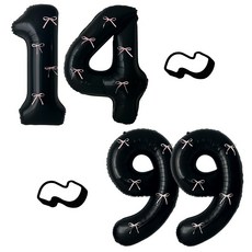 해피제이니 블랙 초대형 숫자 풍선 핑크리본 이벤트 기념일 생일, 1개, 블랙숫자+핑크리본14~99
