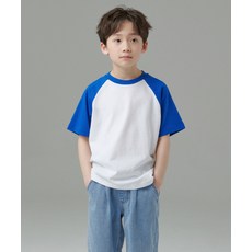 무신사 스탠다드 MUSINSA STANDARD KIDS 오버사이즈 래글런 티셔츠 [화이트/블루] MKDTS4Z08-78 379802