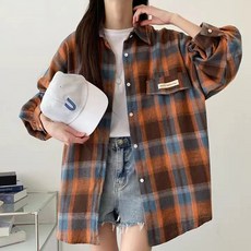 스타일 키 SK2532 오버핏 남녀공용 긴팔 체크 남방셔츠 빅사이즈 셔츠