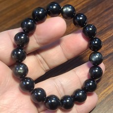 晶寶水晶 金運石手鍊 招財避邪防小人黑銀線石手珠 (9-13mm)