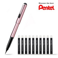펜텔 포켓 브러쉬펜 (XGFKP) 붓펜 + 카트리지 2개+카트리지 4개입 X 2개, 핑크 (잉크블랙)