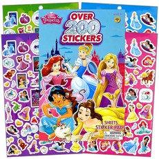 Disney 미국매장정품+ Princess Series 스티커 북 200개 이상 - 선물 파티 보상 스크랩북 스타킹 스터퍼 어린이 공예 교실 소녀 소년 유아를 위한 학교에 적합