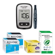 로슈 아큐첵 가이드미 혈당 측정기+채혈기+시험지100매+건강한알콜스왑100매+호환침100개, 1개, 세트