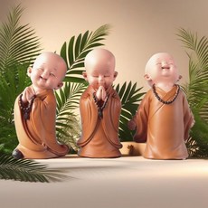 컴위즈 귀여운 동자승 인형 피규어 3종세트 차량 인테리어 장식품 무사고 기원 불교 용품, A세트