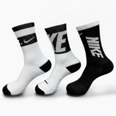 [나이키일본매장판] 나이키 에브리데이 플러스 크루 삭스 3켤레 DA2402-902 남성 여성 장목 스포츠 양말, Black/White, 1개
