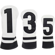 Scott Adward 3피스 골프 클럽 커버 헤드커버 세트 드라이버 페어웨이 하이브리드 우드 경량 합성 가죽 블랙 앤 화이트 스트라이프 빅 넘버 레터(1FH, 화이트 넘버 1 3 5