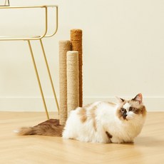 펫토리아 한층뚝딱 원목 3-포스트 기둥형 고양이 소형 스크래쳐 49.3cm 고강도 친환경 고무나무 CARB2/FSC 인증, 브라운, 1개