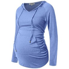 GINKANA 임산부 후디 긴소매 셔츠 캐주얼 임산부 상의 임산부 스웨트셔츠 캐주얼 의류 Gery With Black+Black XXL, 미디엄, M-라이트 블루